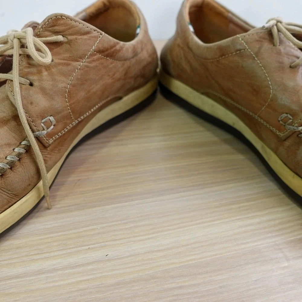 Japanese Whipstitch Boat Shoes Mens 9 Camel Leather Moc Blucher NEORHYTHM TOKYO
